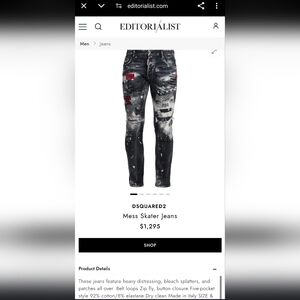 Dsquared2 Men's Black Destroyed Mess Wash Skater Jeans Slim Fit 32W 33x30  48 EU